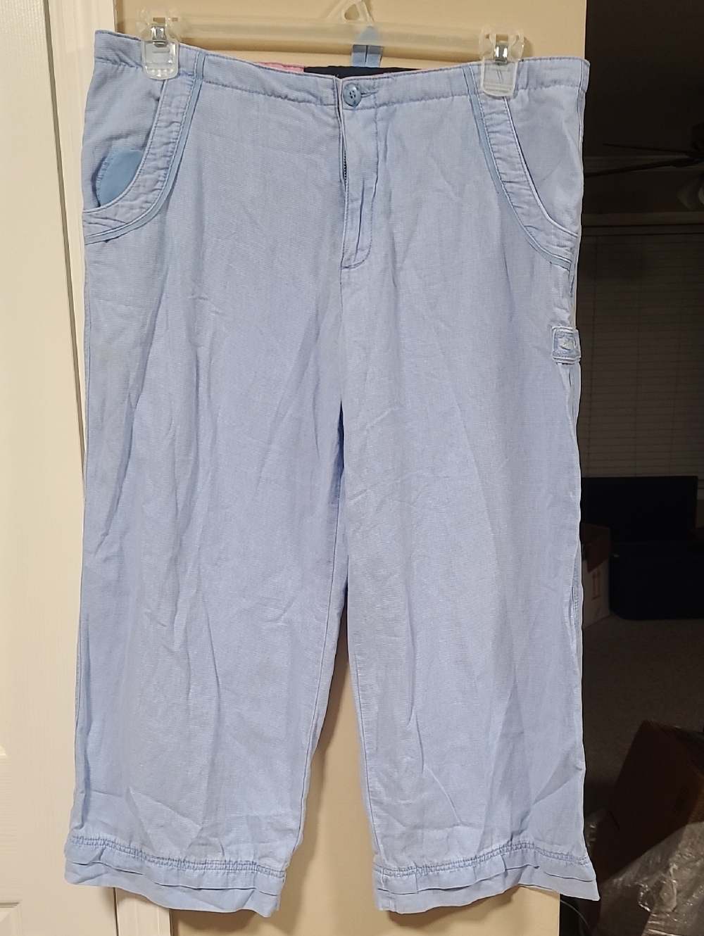 Life Is Good Light Blue Casual Crop Capris Pants Sz Large Womens Comfort Relax